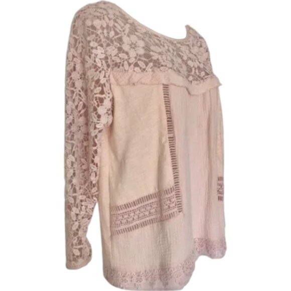 Guest Editor for Anthropologie Pink Cotton Gauze and Lace Top - S - Picture 4 of 12